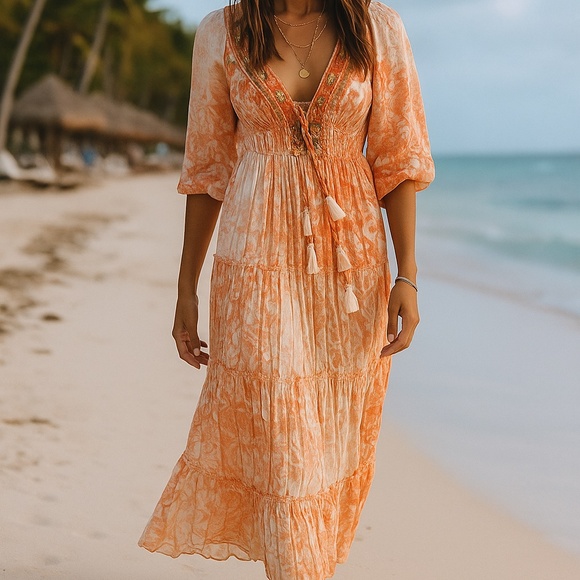 NEW Me 2 Magic Sparkle Coral Maxi Dress Medium - Picture 1 of 8